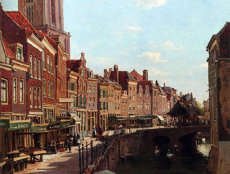 unknow artist Townsfolk shopping along the Oudegracht, Utrecht, The Netherlands